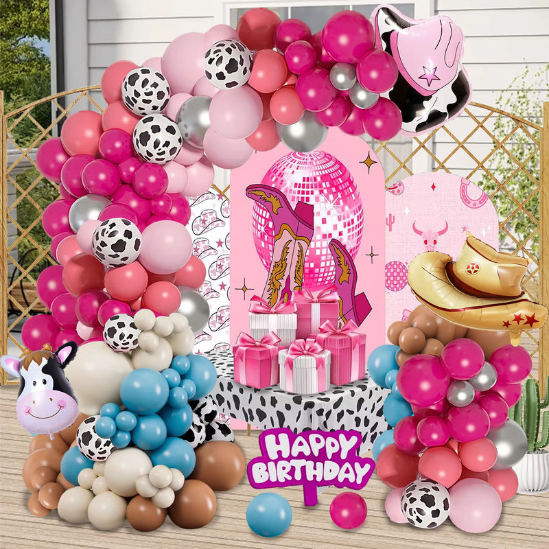 116-teiliges Western-Cowboy Ballonbogen-Set zur Dekoration für Geburtstage in Khaki, Rosa, Blau und Mehrfarbig mit Cowboyhut-Aluminiumfolienballons und Latexballons - Bild 3
