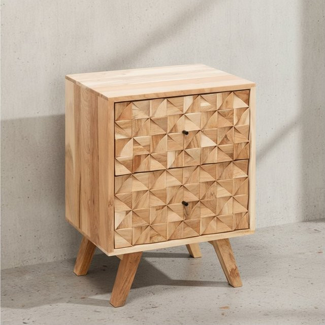 KADIMA DESIGN Nachtkästchen aus Massivholz Akazie im Landhaus-Stil mit 2 Schubladen, Braun, B/T/H: 35 x 35 x 61 cm - Bild 1