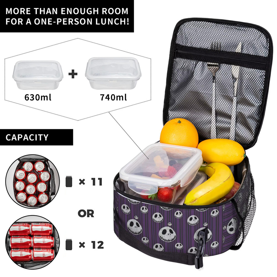 Potdemiel Skellingtones Skull Isolierte Lunchtasche in Lila, Tragbare Thermo-Kühlbox für Bento-Box, Schule und Büro, B/H/T: 26,0 x 21,0 cm - Bild 4