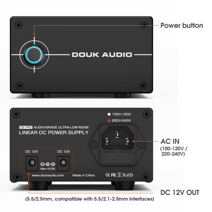 Douk Audio Lineares Netzteil DC 12V 35W Schwarz für Vorverstärker und DAC - Bild 2