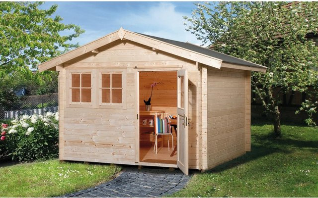 WEKA Gartenhaus 139 Gr.3 aus europäischer Fichte mit Satteldach und Vordach in Beige, B/H/T: 380 x 262 x 380 cm - Bild 1