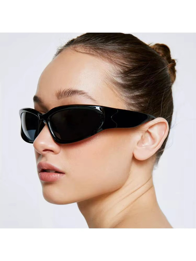 GOT-TOG Wrap Around Sonnenbrille, Metall, Vollrand, Unisex, silver black - Bild 5