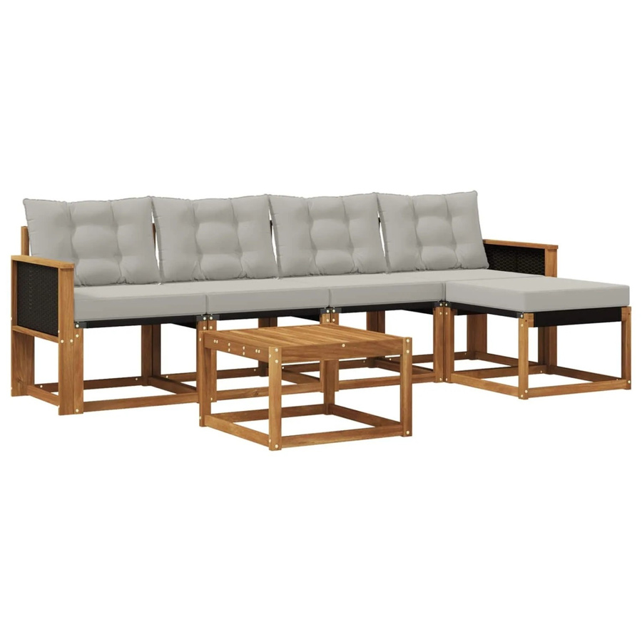 vidaXL Outdoor-Sofagarnitur aus massivem Akazienholz mit 6 Kissen in Grau und Natur - Bild 2