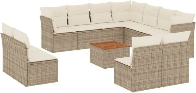 vidaXL 12-teilige Garten-Sofagarnitur aus Polyrattan in Beige mit Kissen und Gartentisch - Bild 1