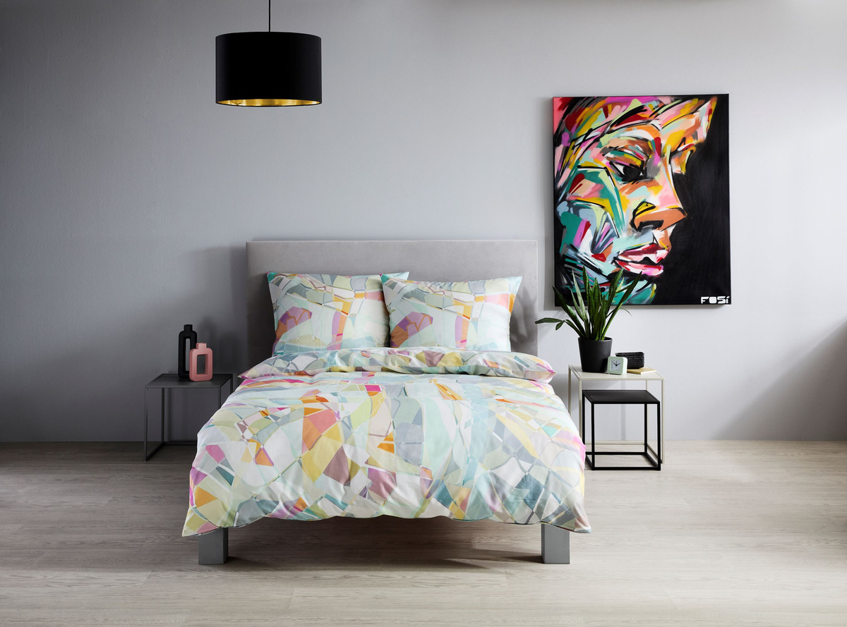 Fleuresse Mako-Satin Bettwäsche mit abstraktem Dreiecks-Design in Bunt, B/H: 200 x 200 cm und 80 x 80 cm - Bild 1