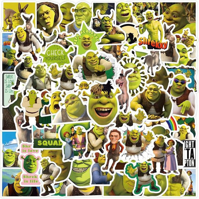 50 Stück Shrek Filmmonster Aufkleber aus wasserfestem PVC für Laptop Koffer und Gitarre, bunt, Binchi Outdoor Product - Bild 1