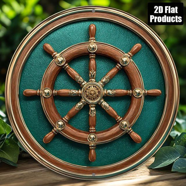 VENGKEE Vintage Schiffssteuerruder aus Metall als Retro-Wanddekoration, rund, Mehrfarbig, Durchmesser: 20,32 cm - Bild 1