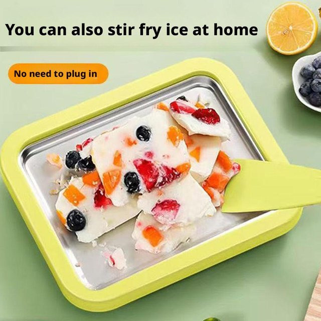 XMSJ Manuelle Eiscreme-Maker Pfanne aus Edelstahl in Silber und Grün mit Schaber für DIY Frozen Yogurt und Sorbet - Bild 1