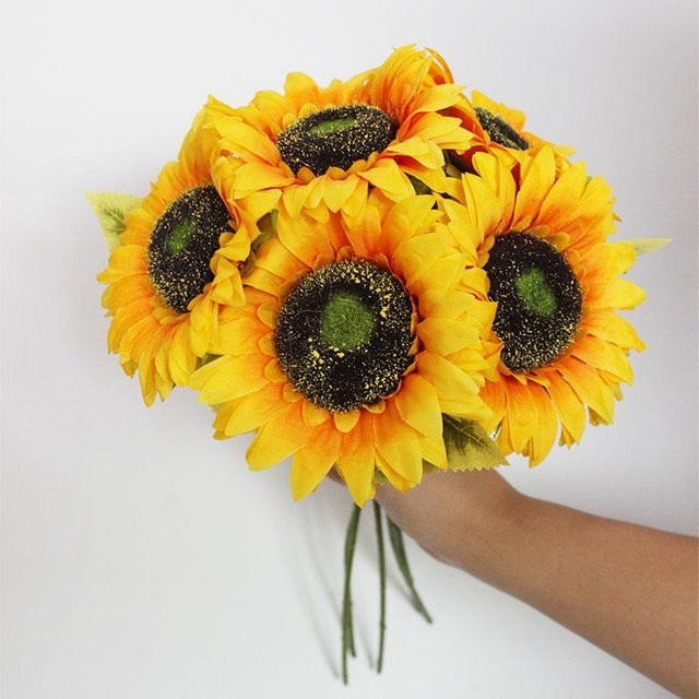 5er Set künstliche Sonnenblumen von CHENAO in Gelb zur Dekoration für Garten, Hochzeit und Zuhause - Bild 1