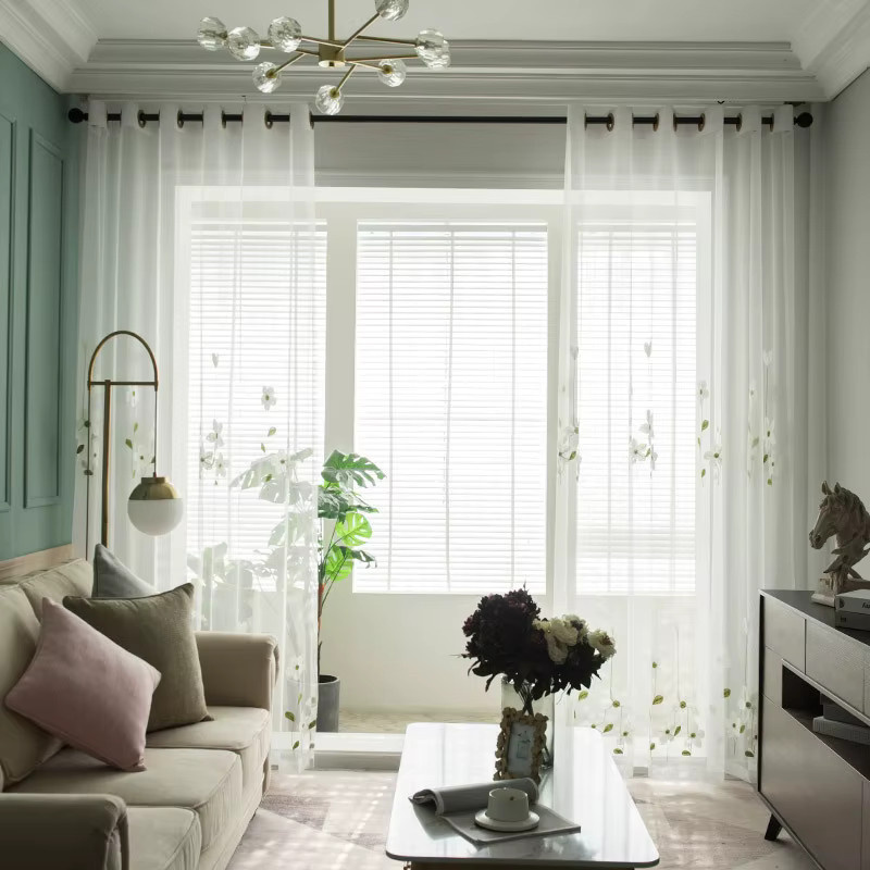Koreanischer Tüllvorhang mit floraler Stickerei in Weiß, transparent, ideal für Wohnzimmer, Schlafzimmer und Balkon - Bild 2