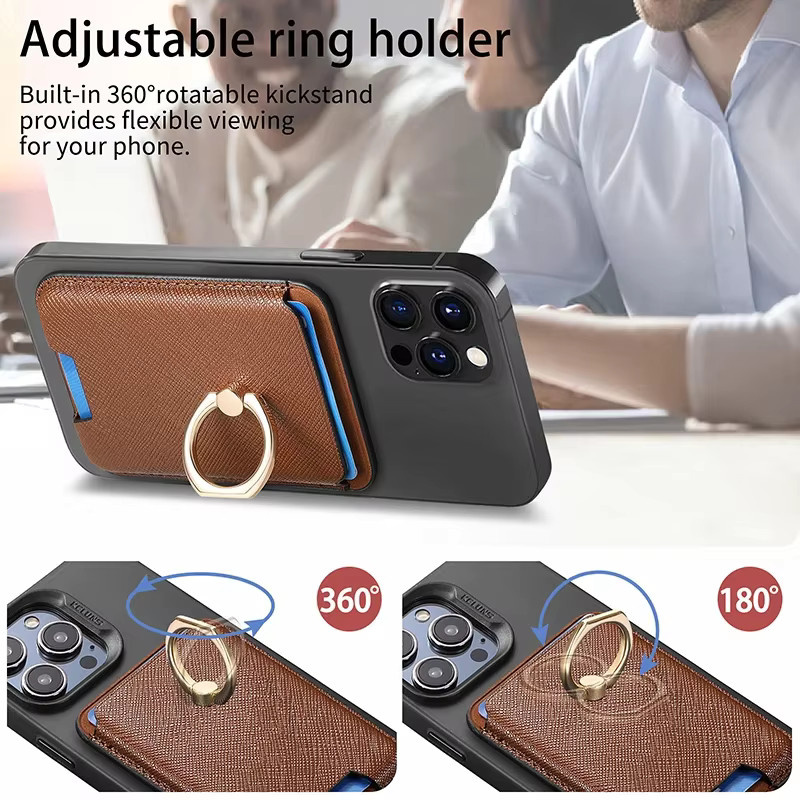 ZHUOHUAN MagSafe Wallet aus Saffiano-Leder mit Ringständer und Magnetkartenhalter in Blau für iPhone 12 bis iPhone 18 Pro Max - Bild 5
