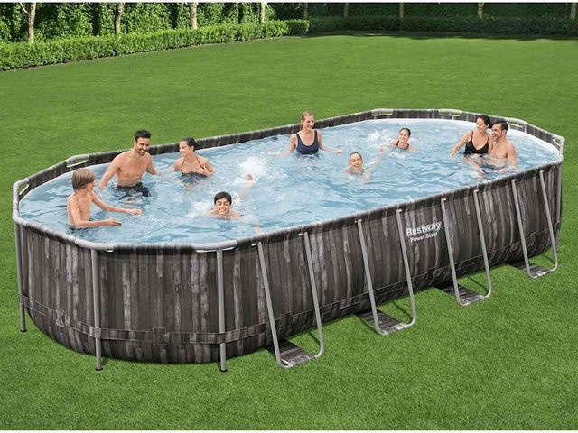 Bestway Ovaler Frame Pool in Grau B/T/H: 732 x 366 x 122 cm - Bild 1