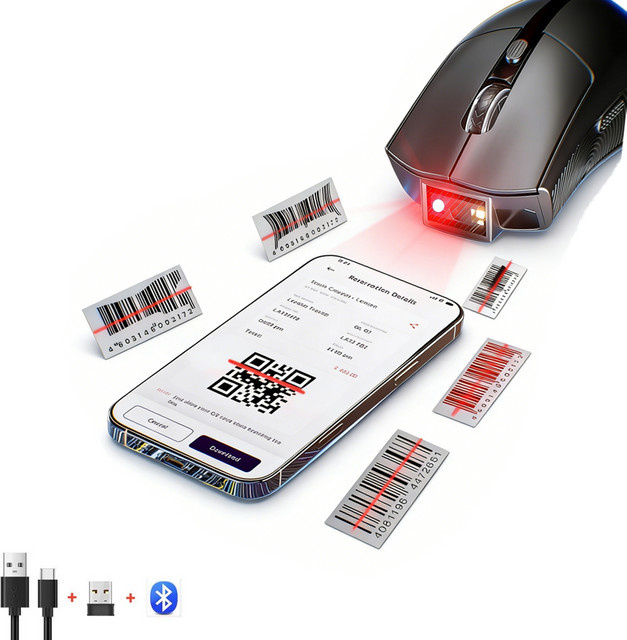 EYOYO Kabelloser 1D 2D Barcode-Scanner in Schwarz mit ergonomischem Griff und USB-Anschluss - Bild 1
