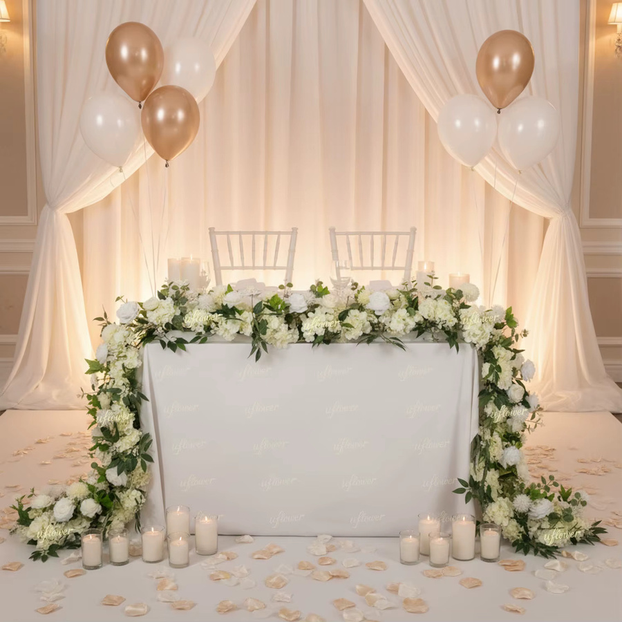 Uflower Künstliche Rosen und Pfingstrosen Blumenreihe in Beige und Weiß für Hochzeitsdeko, Party und Tischdekoration - Bild 2