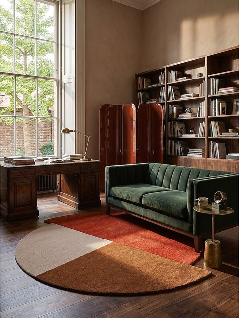 Wollteppich Kadima Design HALLEIN geometrisch in Rot-Beige, Durchmesser: 200 cm - Bild 1
