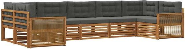 vidaXL Outdoor-Sofagarnitur L-Form aus Akazienholz in Natur mit anthrazitfarbenen Kissen und 7-teiligem Set - Bild 1