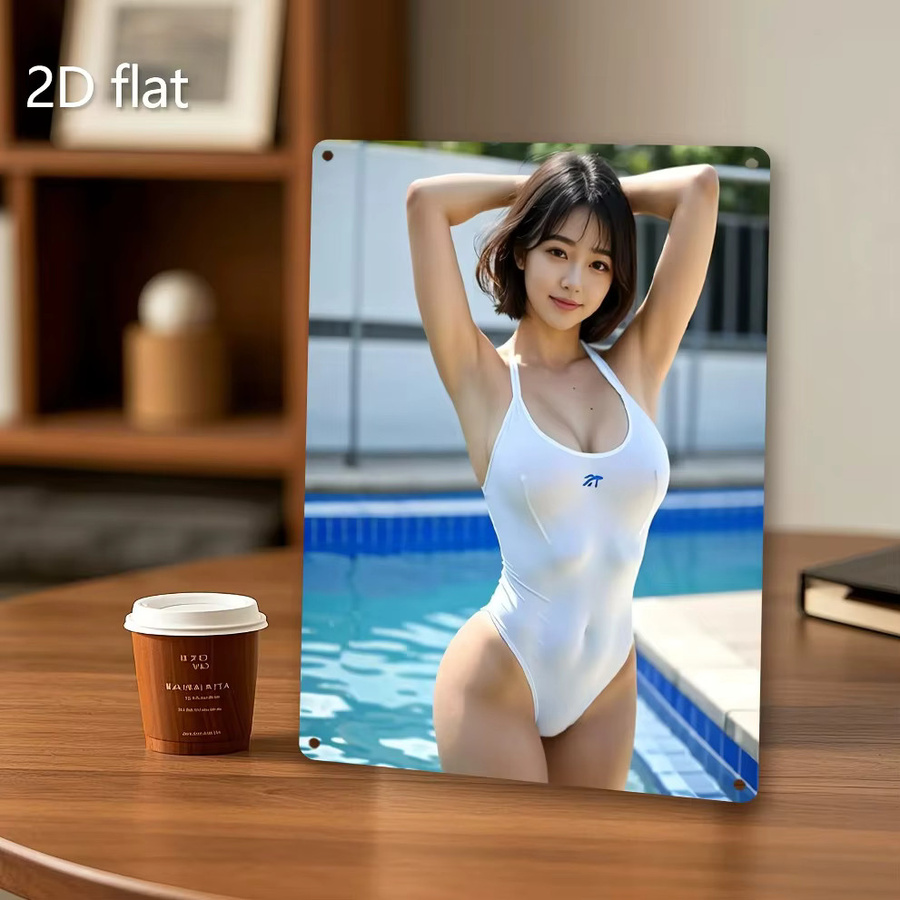 Retro-Metallblechschild Poolside Woman von CIFBUY als Wandkunst für drinnen und draußen in Multicolour - Bild 6