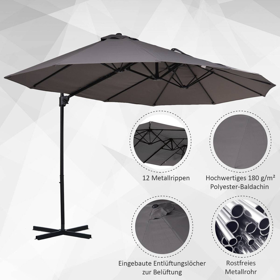 Outsunny Doppelschirm in Dunkelgrau aus Metall und Polyester mit B/H/L: 270 x 250 x 440 cm - Bild 2