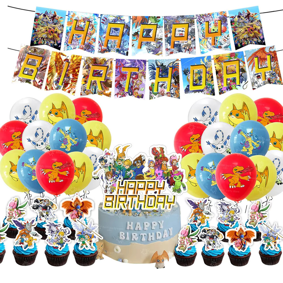 TAKARA TOMY Digimon Geburtstagsdekoration, Luftballons, Banner, Kuchendekoration - Bild 3