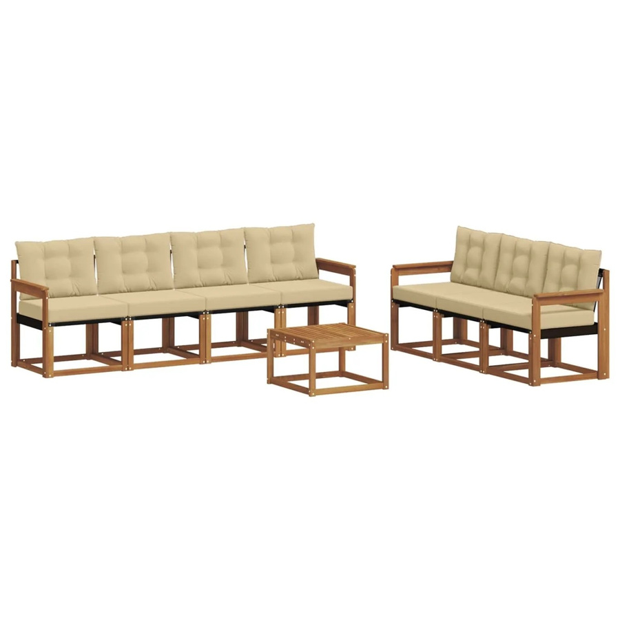 vidaXL Gartenmöbel Set 8-teilig aus Akazienholz und Textilene in Natur und Beige mit Kissen und Tisch - Bild 2