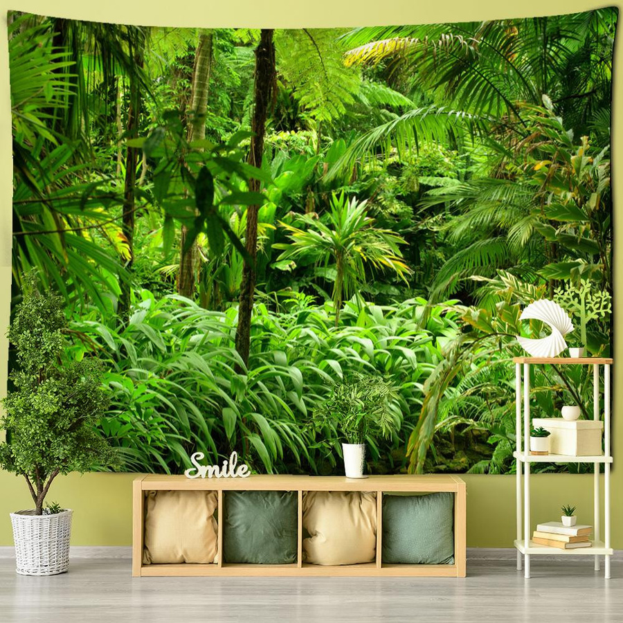 Wandteppich Super Six mit Wald- und Baum-Motiv im Boho-Stil, Farbe Grün, B/H: 230 x 180 cm - Bild 1