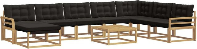vidaXL Outdoor-Sofagarnitur 9-teilig aus Akazien-Massivholz in Schwarz, Weiß und Braun mit Textilene-Bezug und Sitzkissen, L-Form, B/T/H: 79 x 79 x 37 cm - Bild 1