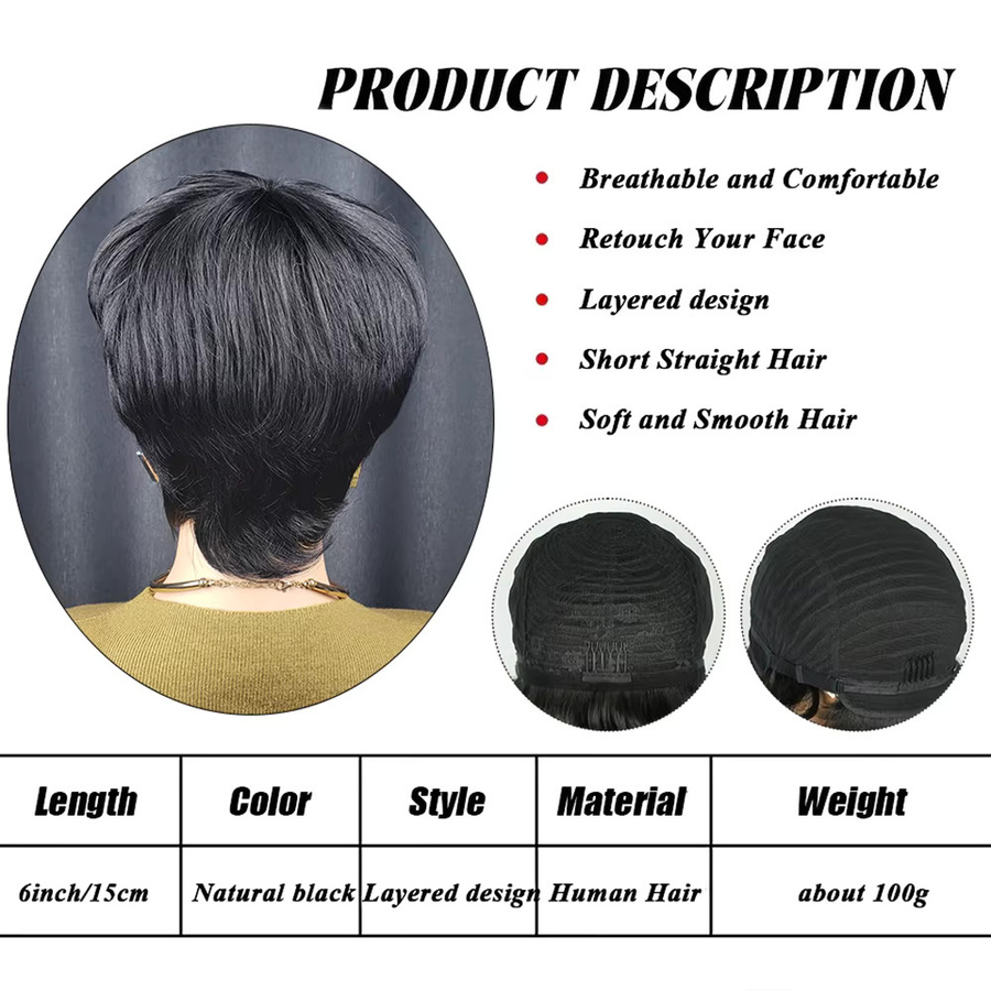 OYM HAIR Pixie-Schnitt-Perücke, 5 Zoll, 180 % Dichte, Echthaar, Damen - Bild 4