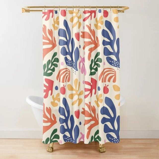 Duschvorhang Warmth Home Matisse Blumenkunst in Pastellfarben, Modernes Boho Design mit Haken, B: 180 cm, H: 240 cm - Bild 1