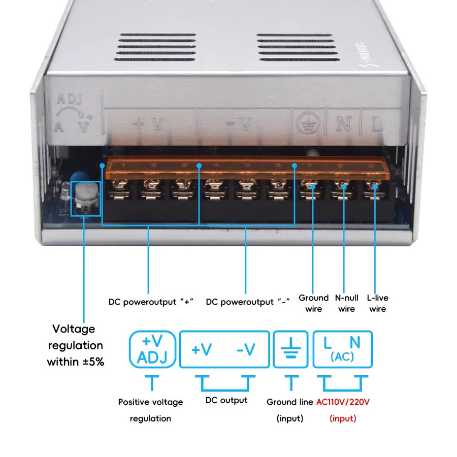 Schaltnetzteil Lichttransformator AC 110V 220V zu DC 5V 12V 24V 36V 48V für LED in Silber - Bild 2