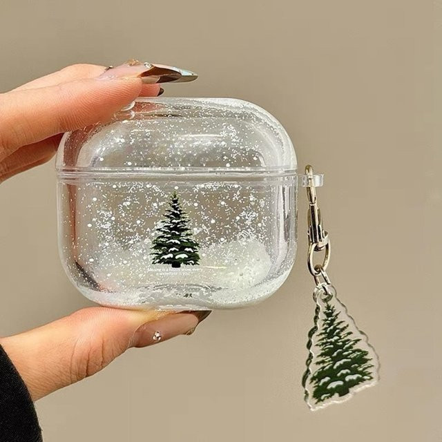 Transparente Kopfhörerhülle mit Schneeflocken-Design und fließendem Sand für Apple AirPods Pro 2 - Bild 1