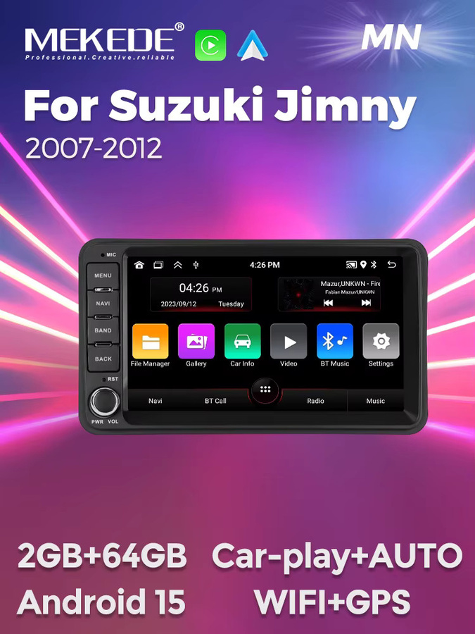 MEKEDE Android Autoradio mit 7 Zoll Touchscreen und GPS für Suzuki Jimny 3 (2007-2012), 2 Din Haupteinheit mit Carplay, Schwarz - Bild 5