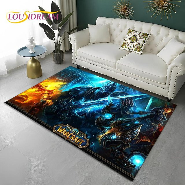 Magic Zhu World of Warcraft Teppich Lichkönig Design, rutschfeste Bodenmatte aus Polyester, B/B: 100 x 120 cm, Mehrfarbig - Bild 1