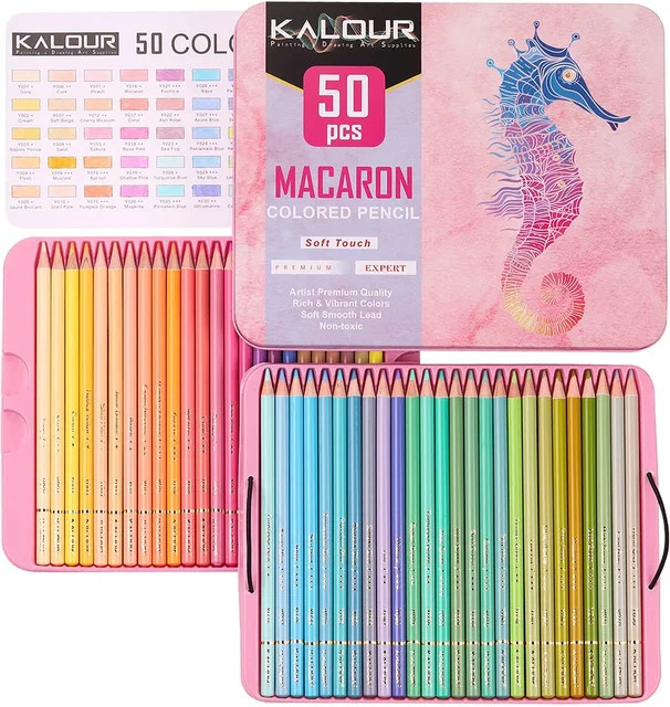 KALOUR Macaron Farbstifte Set mit 50 Pastellfarben, professionelle Soft-Touch Zeichenstifte für Künstler in Multicolour - Bild 1