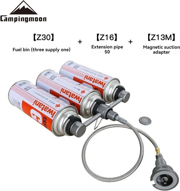 CAMPINGMOON 3-in-1 Butan-Adapter in Silber mit Verlängerungsschlauch, geteiltem Ofen-Adapter und magnetischem Saugkopfanschluss für Camping - Bild 1