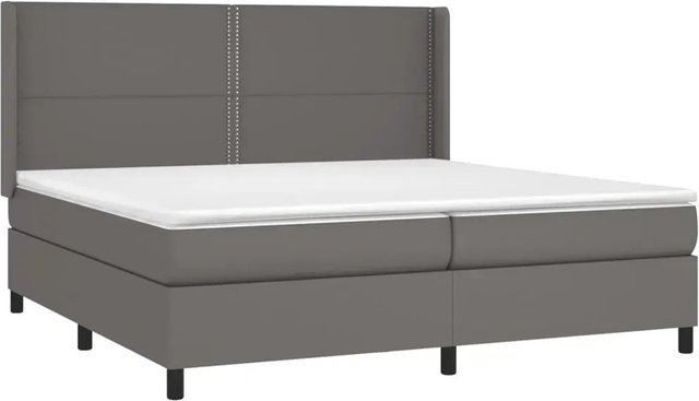 vidaXL Boxspringbett mit Matratze in Grau aus Kunstleder mit LED-Unterbettbeleuchtung und USB-Ladeanschluss, B/T: 200 x 200 cm - Bild 1