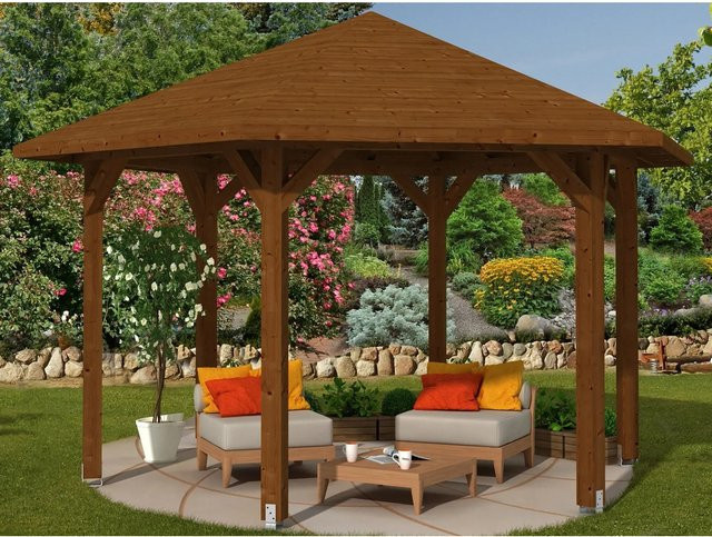 Skan Holz Pavillon Nancy 3 aus Leimholz in Nussbaum Braun B/B/H: 480 x 316 x 416 cm - Bild 1