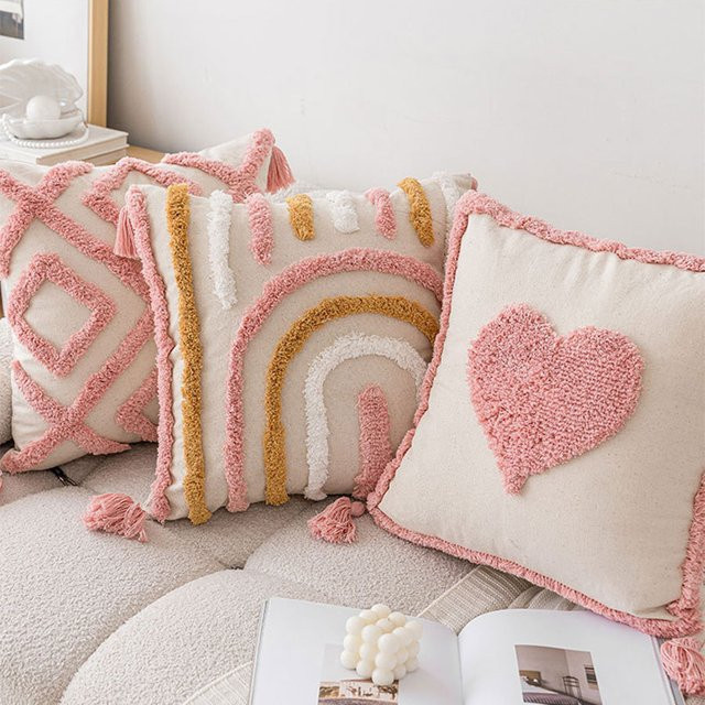 CANIRICA Kissenbezug aus Baumwolle in Rosa mit Quasten im Boho-Stil, quadratisch, Breite: 45 cm, Höhe: 45 cm - Bild 1
