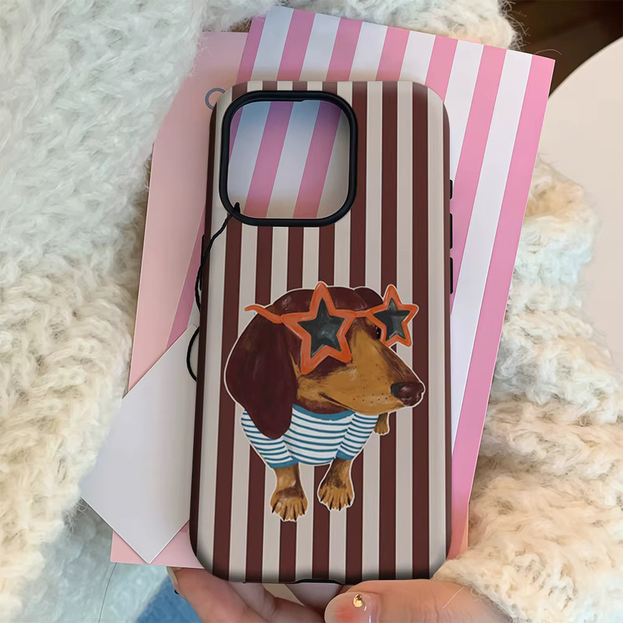 Potdemiel Handyhülle mit Star-Sonnenbrille und Dackel Motiv in Braun für iPhone 17 16 15 14 13 12 Pro Max Plus mit doppelschichtiger Rückseite - Bild 4