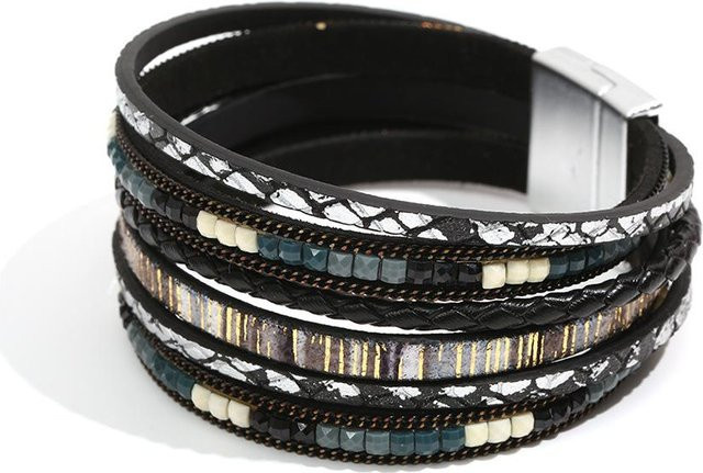 HaiKouLiJinHaiKeJiYouXianGongSi Lederarmband, mehrschichtig, geflochten, schwarz, Damen - Bild 1