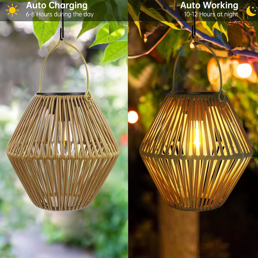 AMARYLLIS Solarlaterne im Boho-Design aus Rattan mit warmweißem Licht zur Dekoration für Garten und Hof, wasserdicht mit Aufhängung, B/H: 26,5 x 18,0 cm - Bild 2