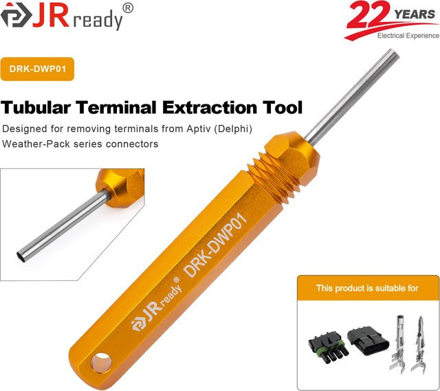 JRready DRK-DWP01 Pin-Entfernungswerkzeug für Connector-Kabelbaumklemmen und Crimp-Pins der Weather Pack und Metri Pack Serie in Orange - Bild 1