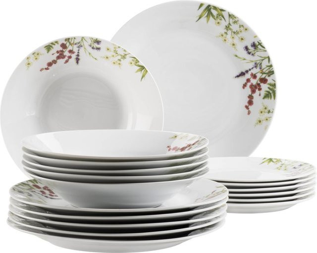 Mäser Tellerset Herbal Garden aus Porzellan, 18-teilig, Weiß, Floral - Bild 1