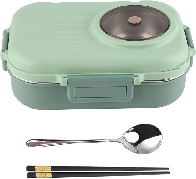 Binchi Outdoor Product Thermische Lunchbox mit 3 Fächern aus 304 Edelstahl und Besteck in Grün, 1100 ml - Bild 1