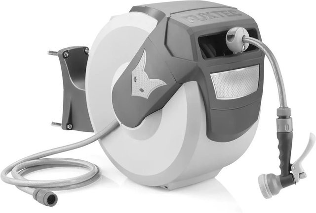 FUXTEC Wasserschlauchaufroller FX-WSA30G in Grau mit 30m Schlauch, 180 Grad schwenkbar, Einzugsautomatik und Stop-Anywhere-Funktion, kompatibel mit Gardena-Aufnahme - Bild 1