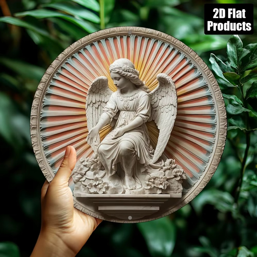 CIFBUY Rundes Aluminium-Metallschild mit 2D-Engelsflügel als rustikale Wanddekoration, Durchmesser: 20,3 cm - Bild 4
