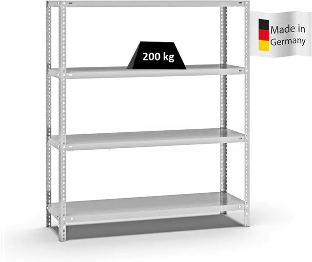 PROREGAL Fachbodenregal Schraubsystem Medium-Duty Grundregal, 4 Ebenen, Lichtgrau, H 150 cm x B 130 cm x T 40 cm - Bild 1