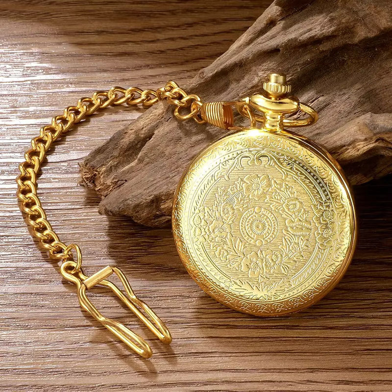 RUNERR Vintage Quarz-Taschenuhr im Steampunk-Design für Damen und Herren, Gold, Metall, Rund mit floralem Muster - Bild 6