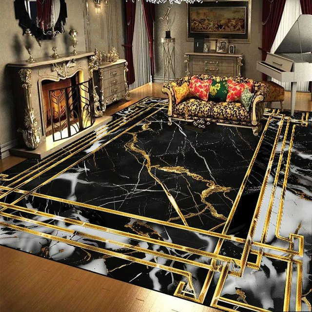 Karpetti Teppich in Schwarz-Gold mit Marmor-Stil, rutschfest und waschbar, B/T: 80 x 120 cm - Bild 1