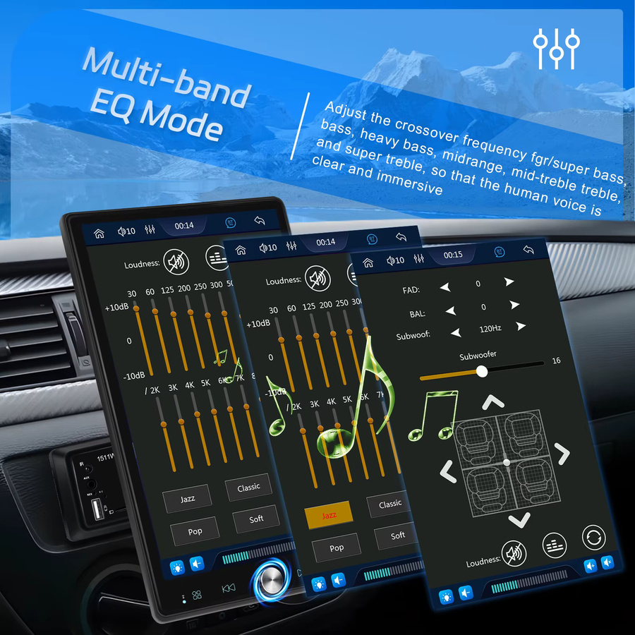 Podofo 1-DIN Autoradio MP5 mit 10,4 Zoll HD-Touchscreen, kabellosem Carplay und Android Auto, Bluetooth und Mirror-Link, Schwarz - Bild 2