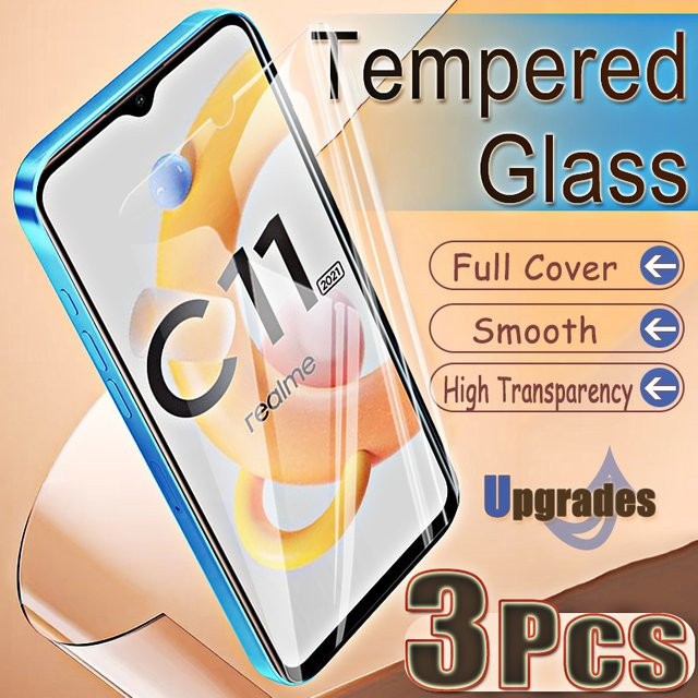 3er-Set gehärtetes Glas als Displayschutz für Realme C11 2021, transparent, mit Fingerabdruck-Entsperrung und Anti-Explosions-Schutz - Bild 1